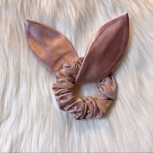Pink Rose Gold Silk Bunny Ears Hair Scrunchie
